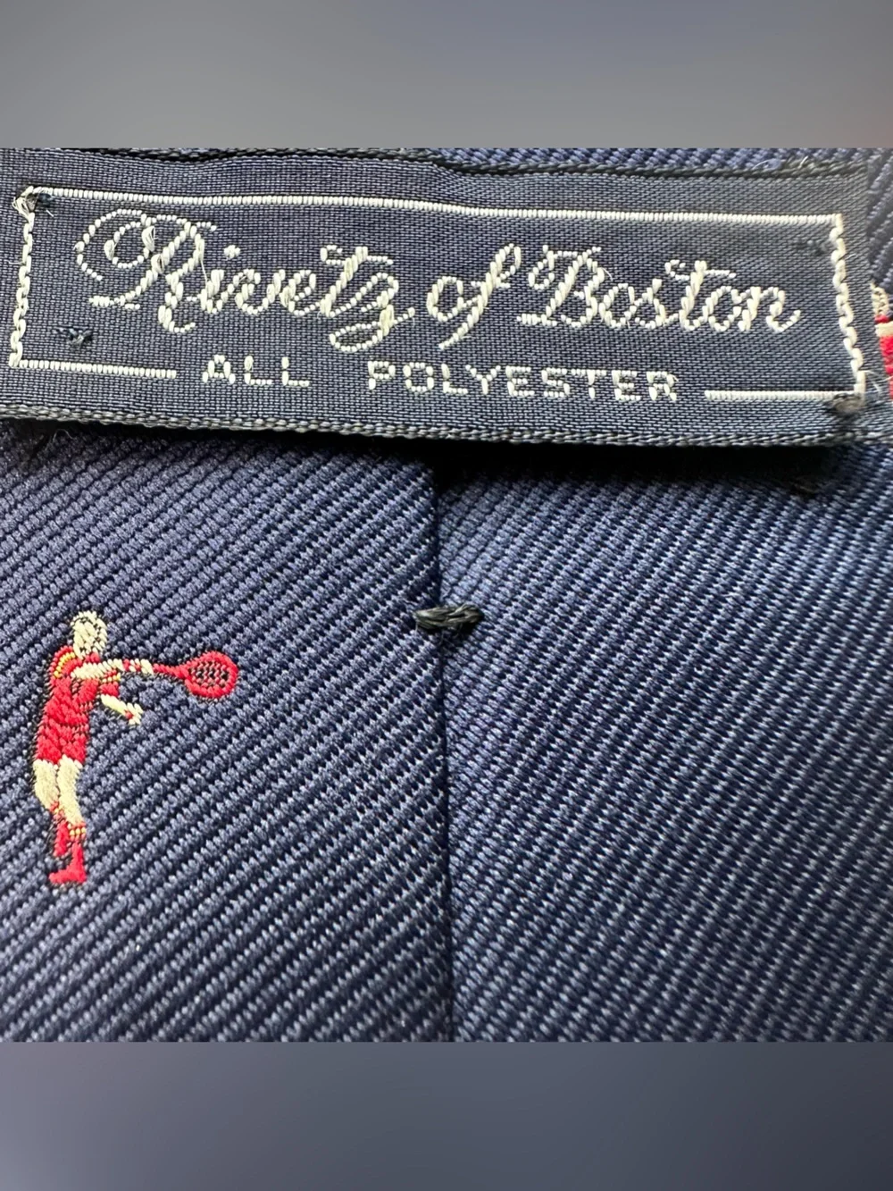 Vintage Rivetz of Boston Mens Tie Navy Tennis Player Novelty L 56